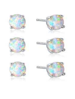 GEMSME 18K White Gold Plated 6mm Round White Opal Stud Earrings For Women