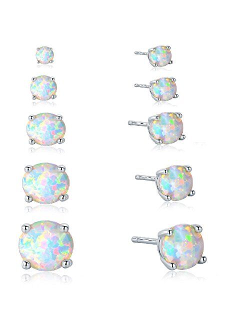 GEMSME 18K White Gold Plated 6mm Round White Opal Stud Earrings For Women