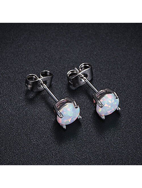 GEMSME 18K White Gold Plated 6mm Round White Opal Stud Earrings For Women