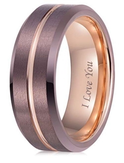 LaurieCinya Tungsten Carbide Ring Men Women Wedding Band Engagement Ring 8mm Comfort Fit Engraved I Love You