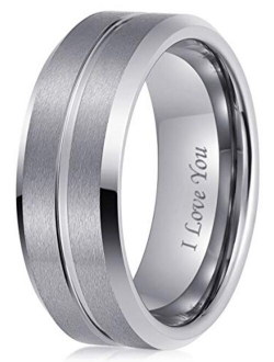 LaurieCinya Tungsten Carbide Ring Men Women Wedding Band Engagement Ring 8mm Comfort Fit Engraved I Love You