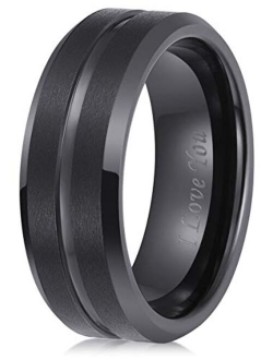 LaurieCinya Tungsten Carbide Ring Men Women Wedding Band Engagement Ring 8mm Comfort Fit Engraved I Love You