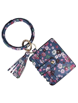 SELOVO Key Ring PU Leather Bangle Tassel Wristlet Card Holder Keychain Wallet For Women Girls