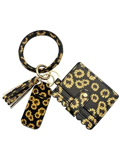 SELOVO Key Ring PU Leather Bangle Tassel Wristlet Card Holder Keychain Wallet For Women Girls