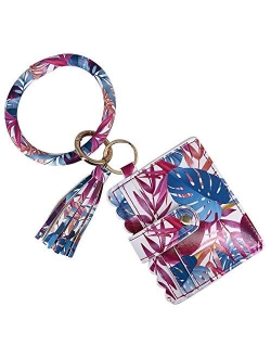 SELOVO Key Ring PU Leather Bangle Tassel Wristlet Card Holder Keychain Wallet For Women Girls