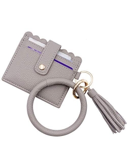 SELOVO Key Ring PU Leather Bangle Tassel Wristlet Card Holder Keychain Wallet For Women Girls