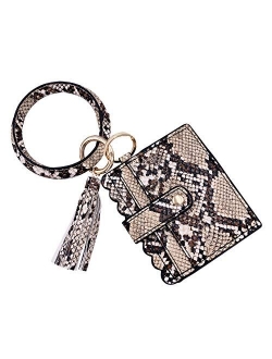 SELOVO Key Ring PU Leather Bangle Tassel Wristlet Card Holder Keychain Wallet For Women Girls