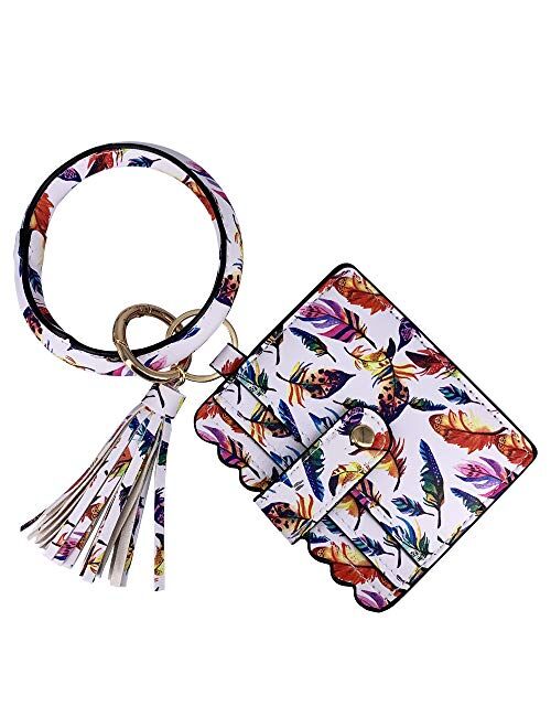 SELOVO Key Ring PU Leather Bangle Tassel Wristlet Card Holder Keychain Wallet For Women Girls