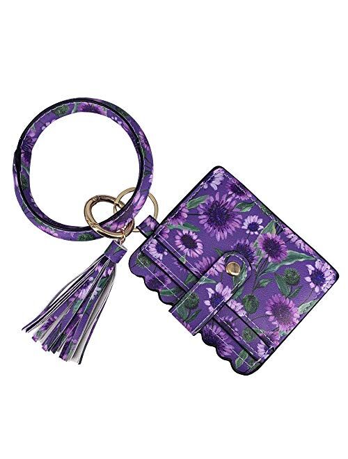 SELOVO Key Ring PU Leather Bangle Tassel Wristlet Card Holder Keychain Wallet For Women Girls