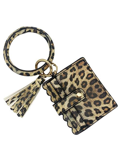 SELOVO Key Ring PU Leather Bangle Tassel Wristlet Card Holder Keychain Wallet For Women Girls