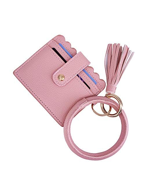 SELOVO Key Ring PU Leather Bangle Tassel Wristlet Card Holder Keychain Wallet For Women Girls