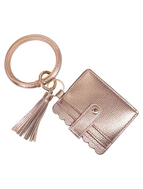 SELOVO Key Ring PU Leather Bangle Tassel Wristlet Card Holder Keychain Wallet For Women Girls