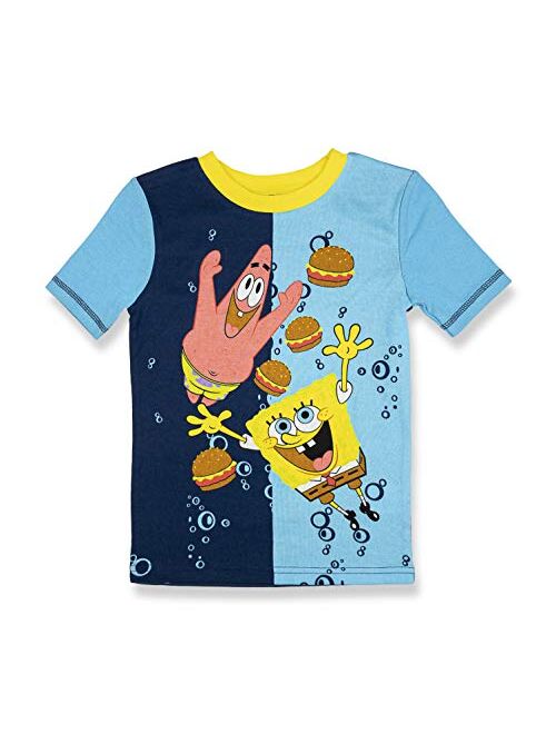 SpongeBob SquarePants Boy's Pajama Set,2 Piece PJ Set with Short Sleeve Top with Short Leg Bottoms,100% Cotton, Size 3T to 8