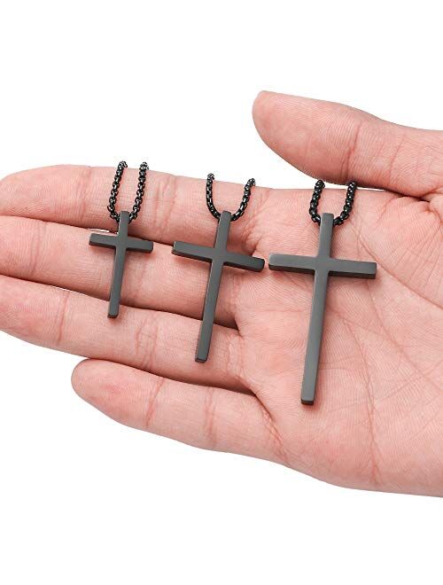 IEFSHINY Cross Necklace for Men, Stainless Steel Cross Pendant Necklaces for Men Pendant Chain 16-30 Inches Chain Gold Silver Black Cross Necklace