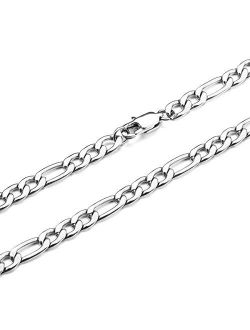 MOWOM Silver Tone 5.0mm Wide Stainless Steel Necklace Figaro Chain Link 14~40 Inch