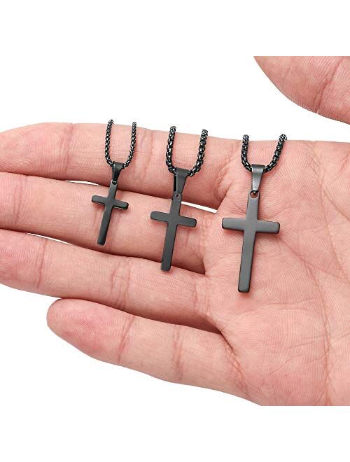 MONOZO Cross Necklace for Men, Stainless Steel Silver Gold Black Plain Cross Pendant Necklace Simple Jewelry Gifts, 16-24 Inches Chain