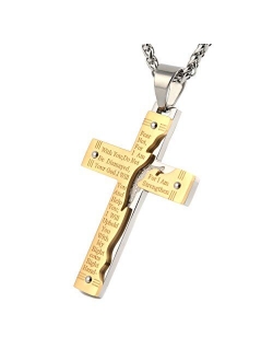 Men's Stainless Steel Jesus Christ Crucifix Cross Lord's Prayer Pendant Necklace