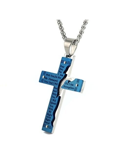 Men's Stainless Steel Jesus Christ Crucifix Cross Lord's Prayer Pendant Necklace