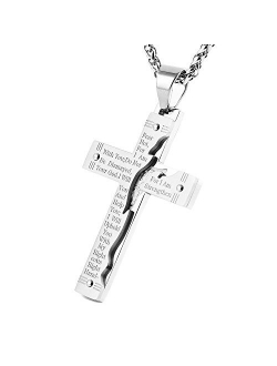 Men's Stainless Steel Jesus Christ Crucifix Cross Lord's Prayer Pendant Necklace