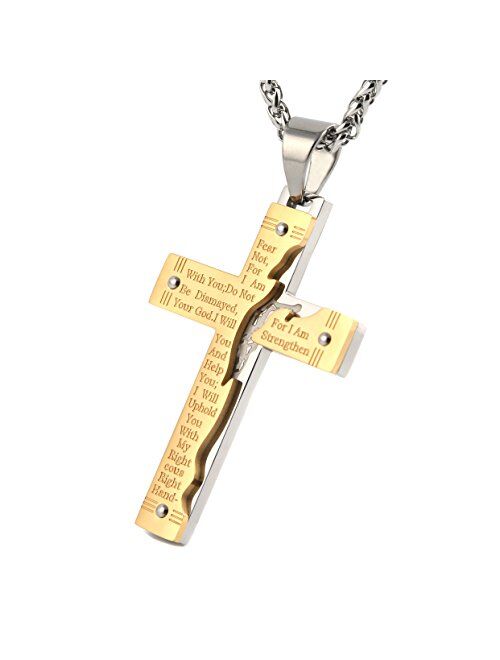 HZMAN Men's Stainless Steel Jesus Christ Crucifix Cross Lord's Prayer Pendant Necklace