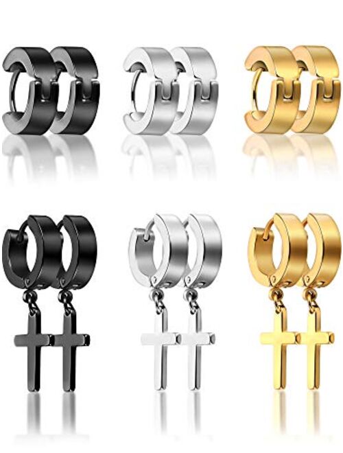 6 Pairs of Cross Earrings Dangle Hinged Earrings Stainless Steel Cross Hoop Earrings and Stud Earrings for Men and Women Wearing