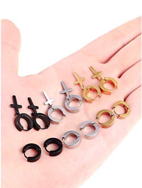 6 Pairs of Cross Earrings Dangle Hinged Earrings Stainless Steel Cross Hoop Earrings and Stud Earrings for Men and Women Wearing