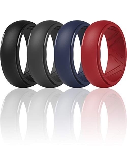 ThunderFit Men's Silicone Wedding Ring, Step Edge, with Breathable Grooves - 8.7mm Wide, 2.5mm Thick