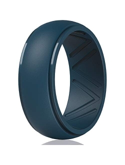 ThunderFit Men's Silicone Wedding Ring, Step Edge, with Breathable Grooves - 8.7mm Wide, 2.5mm Thick