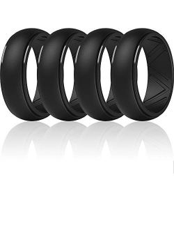 ThunderFit Men's Silicone Wedding Ring, Step Edge, with Breathable Grooves - 8.7mm Wide, 2.5mm Thick