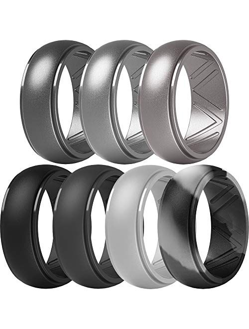 ThunderFit Men's Silicone Wedding Ring, Step Edge, with Breathable Grooves - 8.7mm Wide, 2.5mm Thick