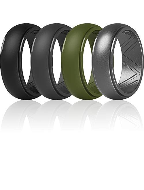 ThunderFit Men's Silicone Wedding Ring, Step Edge, with Breathable Grooves - 8.7mm Wide, 2.5mm Thick