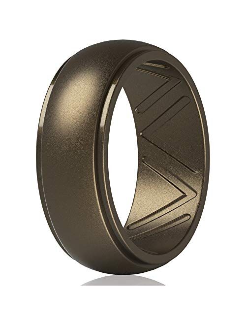 ThunderFit Men's Silicone Wedding Ring, Step Edge, with Breathable Grooves - 8.7mm Wide, 2.5mm Thick