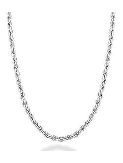 Solid 925 Sterling Silver Italian 2mm, 3mm Diamond-Cut Braided Rope Chain Necklace for Men Women Made in Italy 16, 18, 20, 22, 24, 26, 28, 30 Inch