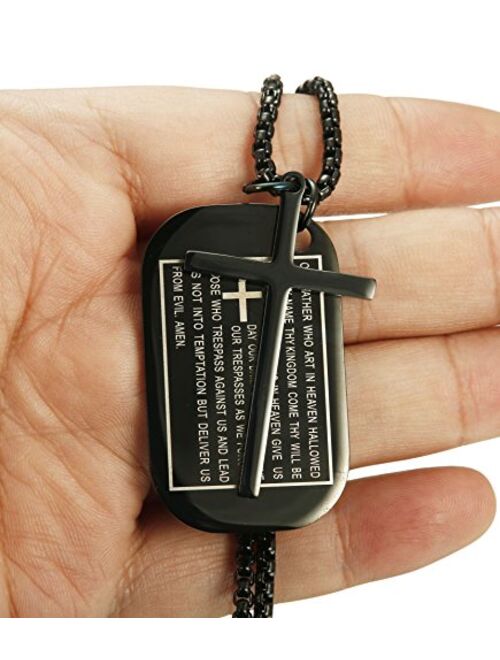 Jstyle Stainless Steel Dog Tags Cross Necklaces for Men Prayer Cross Necklace Military Rolo Chain 3mm 24 Inch Black Bible Prayer