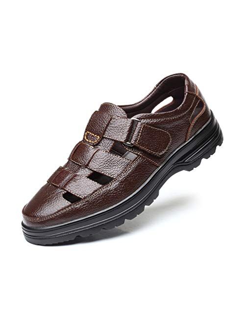 CMM Mens Casual Closed Toe Leather Sandals Outdoor Fisherman Adjustable Summer Shoes