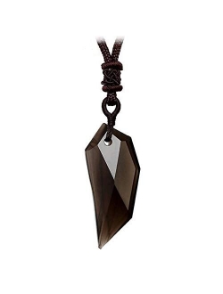 MENGLINA Black Obsidian Hexagram Natural Stone Necklace Translucent Ice Obsidian Wolf Tooth Amulet His and Hers Couples Necklace Lucky Love Pendant Necklace for Men Women