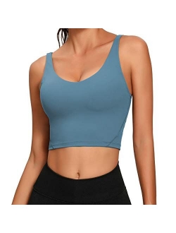 Lemedy Women Sports Bra Longline Crop Tank Top Padded Workout Running Yoga