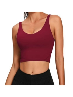 Lemedy Women Sports Bra Longline Crop Tank Top Padded Workout Running Yoga