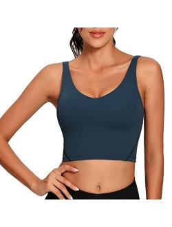 Lemedy Women Sports Bra Longline Crop Tank Top Padded Workout Running Yoga