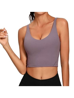 Lemedy Women Sports Bra Longline Crop Tank Top Padded Workout Running Yoga