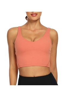 Lemedy Women Sports Bra Longline Crop Tank Top Padded Workout Running Yoga