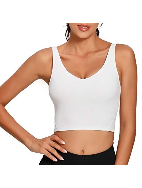 Lemedy Women Sports Bra Longline Crop Tank Top Padded Workout Running Yoga