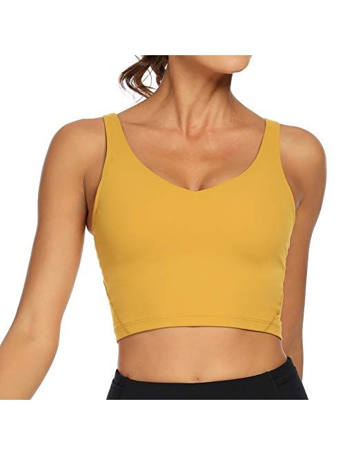 Lemedy Women Sports Bra Longline Crop Tank Top Padded Workout Running Yoga