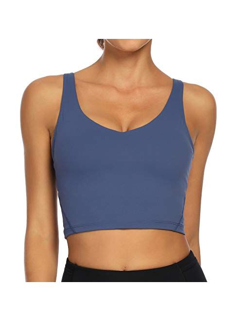 Lemedy Women Sports Bra Longline Crop Tank Top Padded Workout Running Yoga