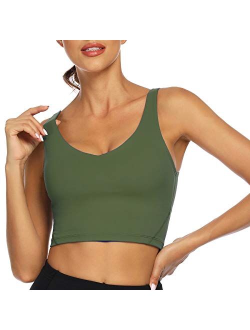 Lemedy Women Sports Bra Longline Crop Tank Top Padded Workout Running Yoga