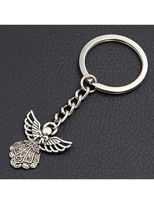 PHAETON 50PCS Silver Tone Guardian Angel Charm Keychain Key Ring, 3.14