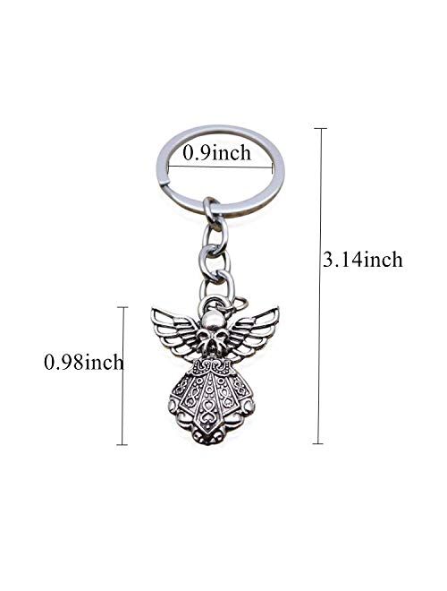 PHAETON 50PCS Silver Tone Guardian Angel Charm Keychain Key Ring, 3.14