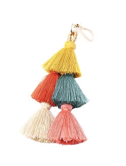 Wristlet Keychain Boho Pom Tassel Bag Charm Credit Card Coin Purse for Women