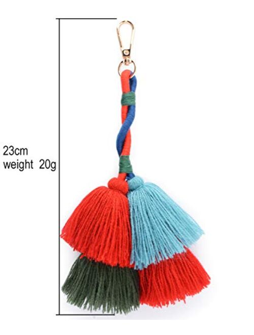 Wristlet Keychain Boho Pom Tassel Bag Charm Credit Card Coin Purse for Women