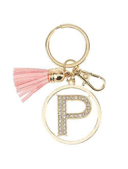 Gold Silver Rhinestone Alphabet Initial Letter Keychain, Key Ring, Bag Charm w/Tassel